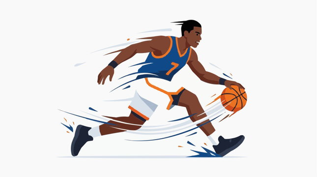 Basketball Player Dribbling: A dynamic illustration captures a basketball player in motion, skillfully dribbling the ball as they move across the court, embodying athleticism and speed.