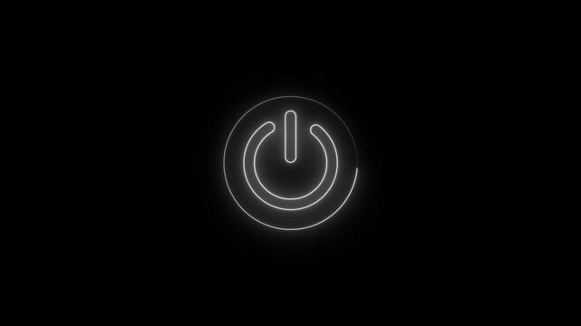 White Neon Power Button Symbol on Black Background on off start