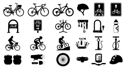 Fototapeta premium Modern Bicycle and Cycling Icon Set for Commuter Transport and Recreational Riding Vector Collection