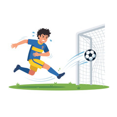 Naklejka premium Soccer player kicking ball towards goal