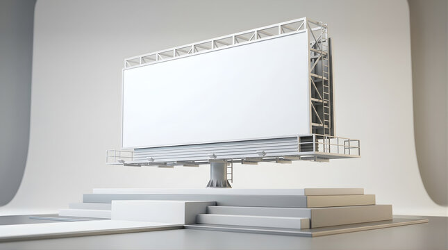 Blank billboard mock-up on a tiered podium for outdoor advertising display, marketing campaigns, urban promotion showcase