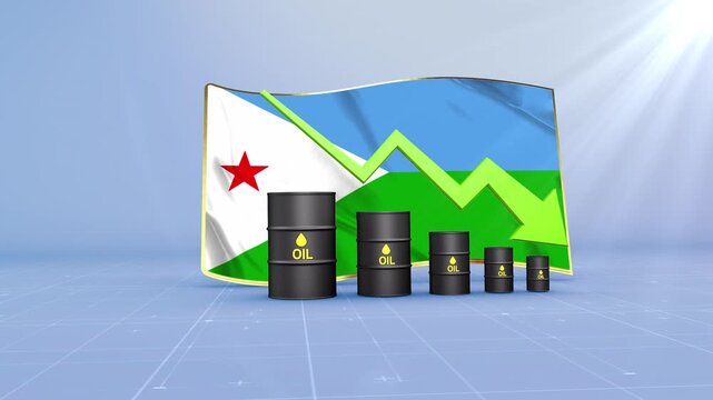 Djibouti Oil Price Falling with Oil Barrels Downward Green Arrow and 3D Financial Data Visualization Graphs for Economy and Business Concept