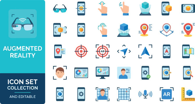 Augmented reality icon set for technology and mobile applications