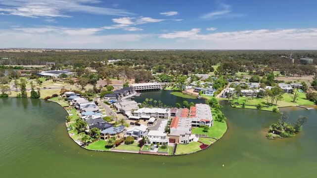 Residential peninsula extends into the waters of Lake Mulwala
