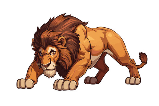 Minimalist vector art illustration of a mighty lion character, featuring strong features, elegant shapes, bold graphic elements, and a fearless king of the jungle concept.