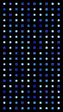 Vertical background of small blue information data squares flickering, alpha channel for transparent background, VERT
