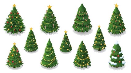 Fototapeta premium Collection of decorated Christmas trees.
