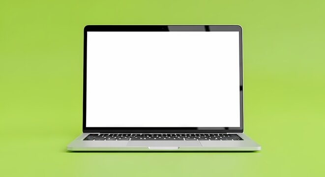 Modern Laptop Screen Blank On Bright Green Background, Technology Concept Mockup