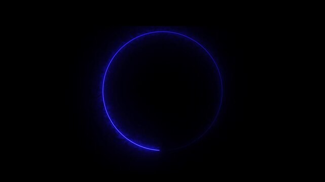Glowing Blue Circle Neon Light Animation on Black Background Technology Concept futuristic