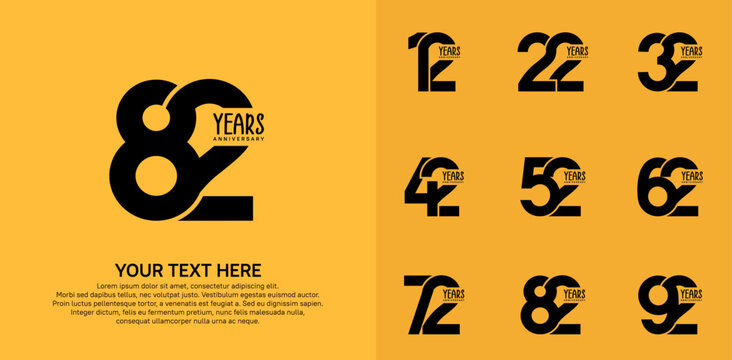 Anniversary logo set vector design, black color for celebration event