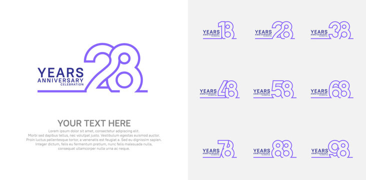 Anniversary logo set vector design, purple color for celebration event