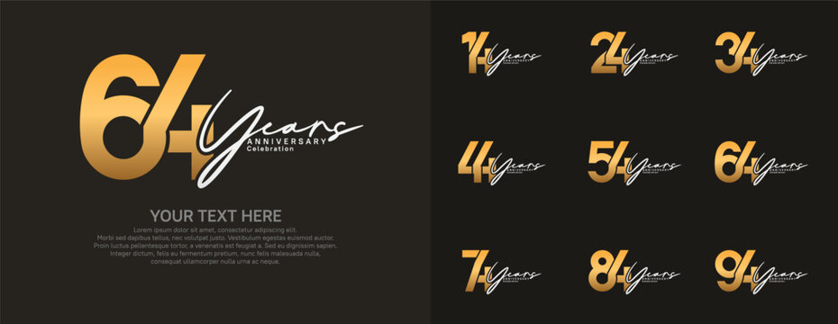 Anniversary logo set vector design, gold and silver color for celebration event