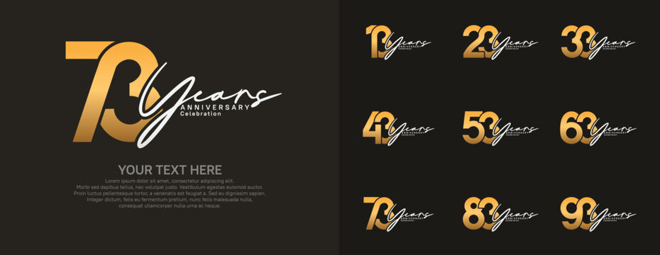 Anniversary logo set vector design, gold and silver color for celebration event