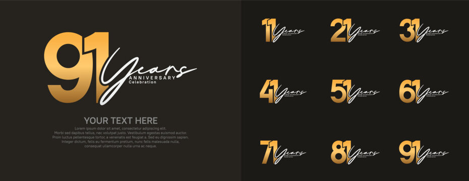 Anniversary logo set vector design, gold and silver color for celebration event