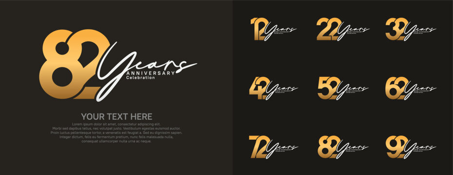Anniversary logo set vector design, gold and silver color for celebration event