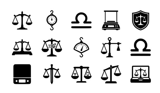 Scales Silhouette Vector Set Justice Balance Weight Measurement and Libra Icons