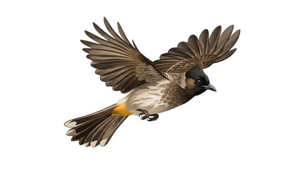 Obraz premium Flying Sooty Headed Bulbul Bird Illustration on White Background