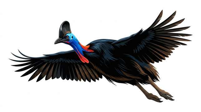 Flying southern cassowary illustration isolated on white background vector