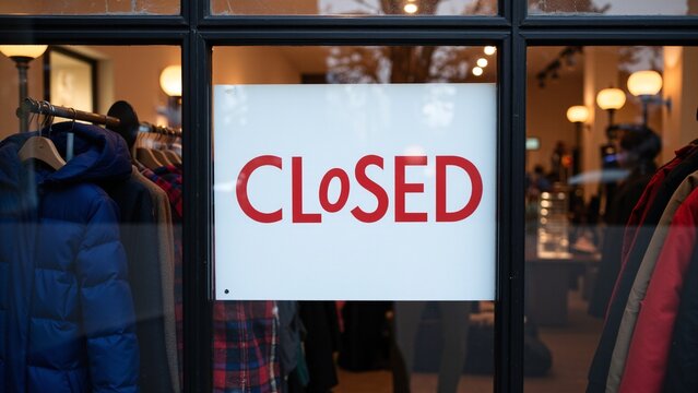 Closed Sign Hanging in Shop Window