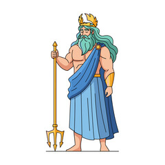 Obraz premium Cartoon Illustration of Neptune in Blue Robe