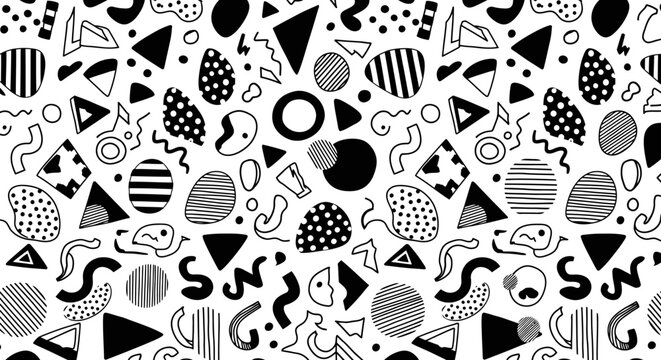 Abstract Doodle Pattern of Geometric Shapes and Organic Forms