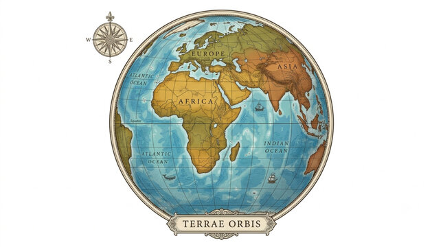 Terrae Orbis vintage globe map vector illustration of planet Earth