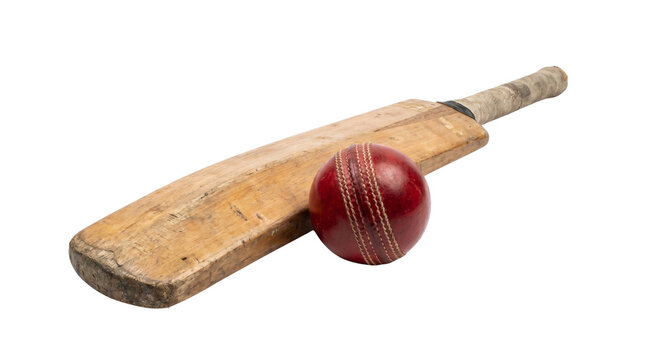 Cricket Bat and Ball Isolated on White Background.