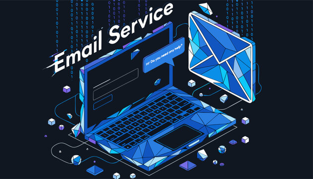 Abstract Cyber Security and Communication Illustration Featuring Geometric Wireframe Computer and Virtual Data.eps