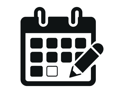 Black and white calendar icon with a pencil for scheduling appointments and tracking important deadlines in a professional workflow