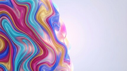 Fototapeta premium Abstract 3D holographic fluid wave with colorful wavy ripples on soft light background, representing dynamic liquid marble texture, vibrant pearlescent flow, and elegant modern futuristic design
