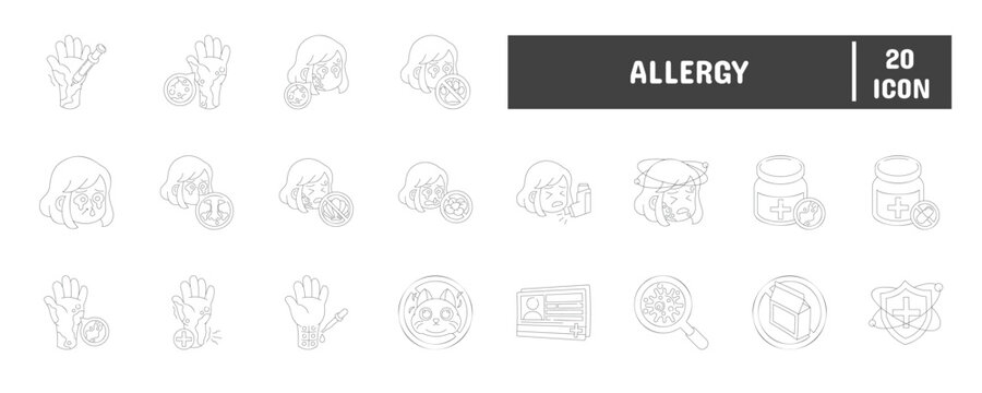 20 Allergy Line Icon Illustration Set