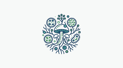 Fototapeta premium Mushroom and Microorganism Circle Illustration.