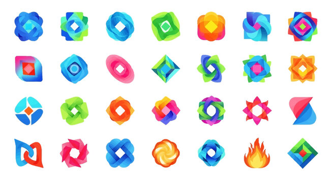 Abstract Geometric Shapes & Icons Collection - Vibrant Colors