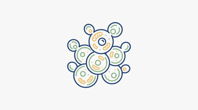 Microscopic view of yeast cells forming a cluster illustration.