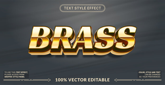 Editable &ldquo;Brass&rdquo; text effect featuring metallic gold typography, polished 3D lettering, and premium luxury styling for elegant branding, titles, and display designs.