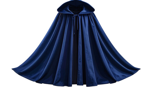 Elegant dark blue velvet hooded cloak for fantasy cosplay and medieval costume events.