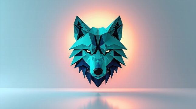 stylized teal low poly wolf head geometric design