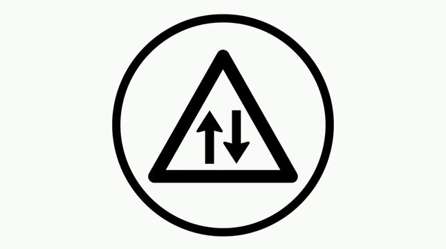 Black and white two way traffic warning road sign.