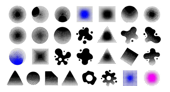 Abstract Halftone Shapes: Dots, Circles, Squares, Splashes