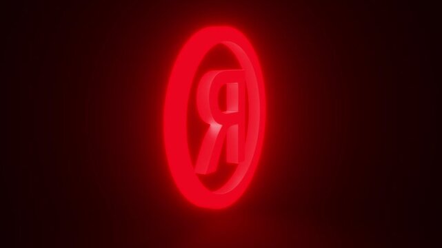 Red Registered Sign Glowing and Rotating on Black Background