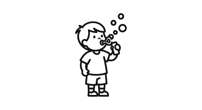 Little boy blowing soap bubbles in a playful scene