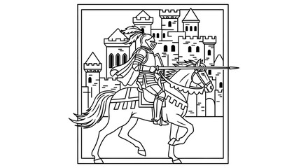 Obraz premium Medieval Knight on Horseback with Lance and Castle Background