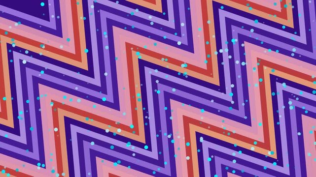 Abstract animated background featuring colorful zig-zag chevron stripes with shimmering dots