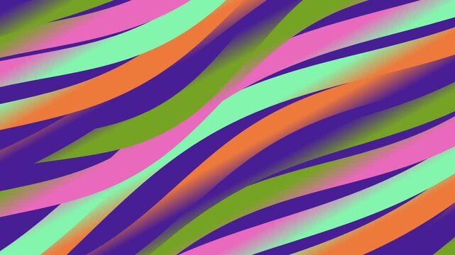 Abstract animation of colorful wavy diagonal stripes flowing across screen.