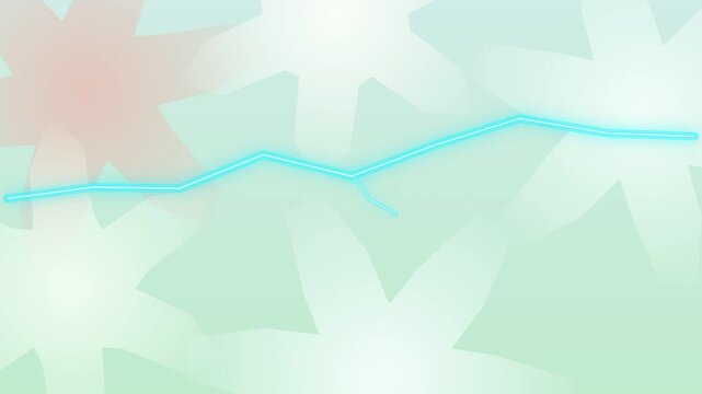 Abstract animation of glowing blue neon line over green floral shapes.