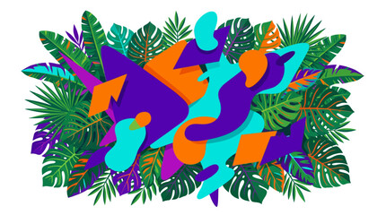 Obraz premium Abstract Tropical Foliage with Vibrant Geometric Shapes and Figures