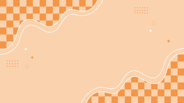 Peach and orange checkered pattern with wavy lines flat vector illustration