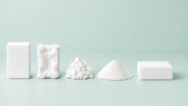 Synthetic polymer recycling journey visualization showing material transformation progress with eco friendly recycling material transformation sustainability synthetic granules