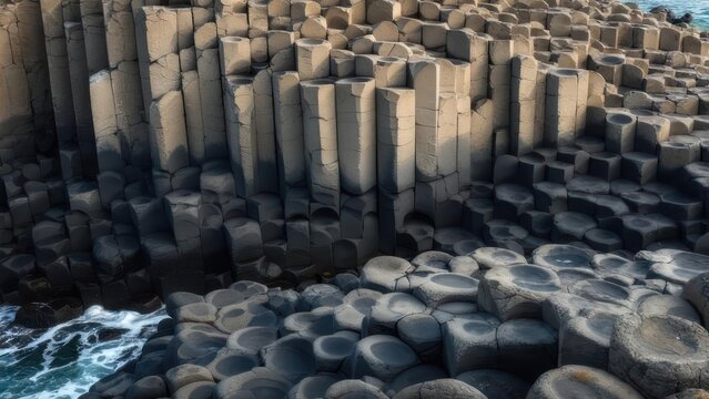Basalt columns along a shoreline