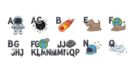 Outer space alphabet collection with astronauts and planets © Patrick